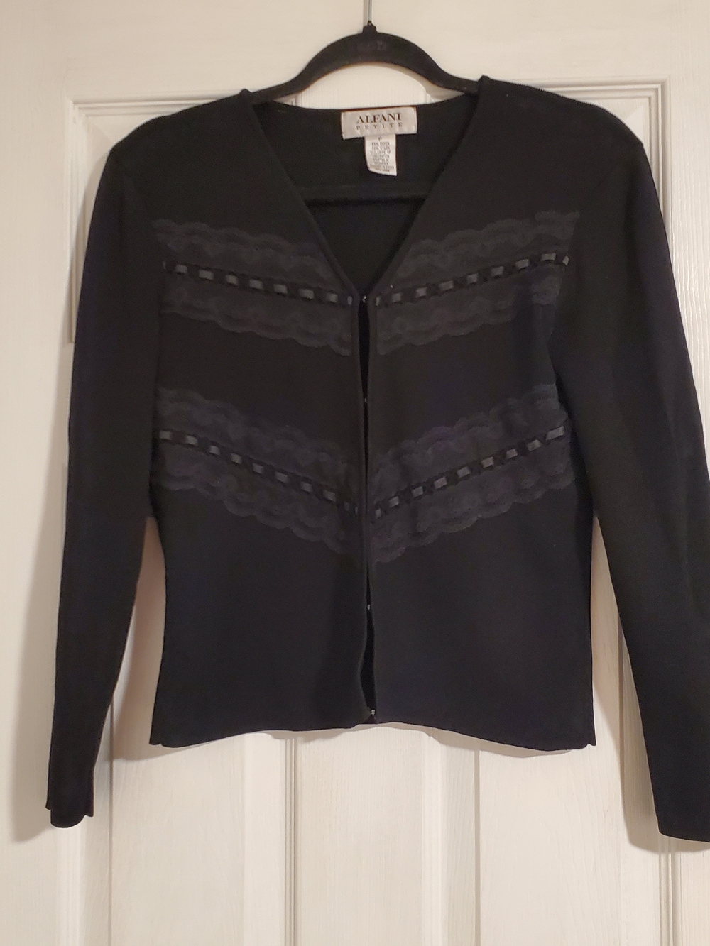Alfani Black Lace-Trim Long Sleeve Cardigan